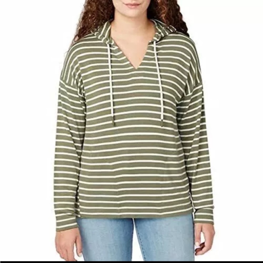 Buffalo David Bitton Size L Green and White Women's Relaxed Fit Knit Hoodie